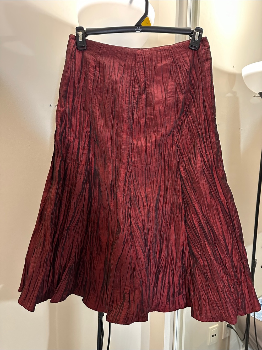 Crinkled Burgundy Midi Skirt for Women
